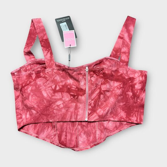 NWT Pretty Little Thing Shape Pink Tie Dye Woven Corset Crop Top - Sz US 10 - Picture 3 of 8